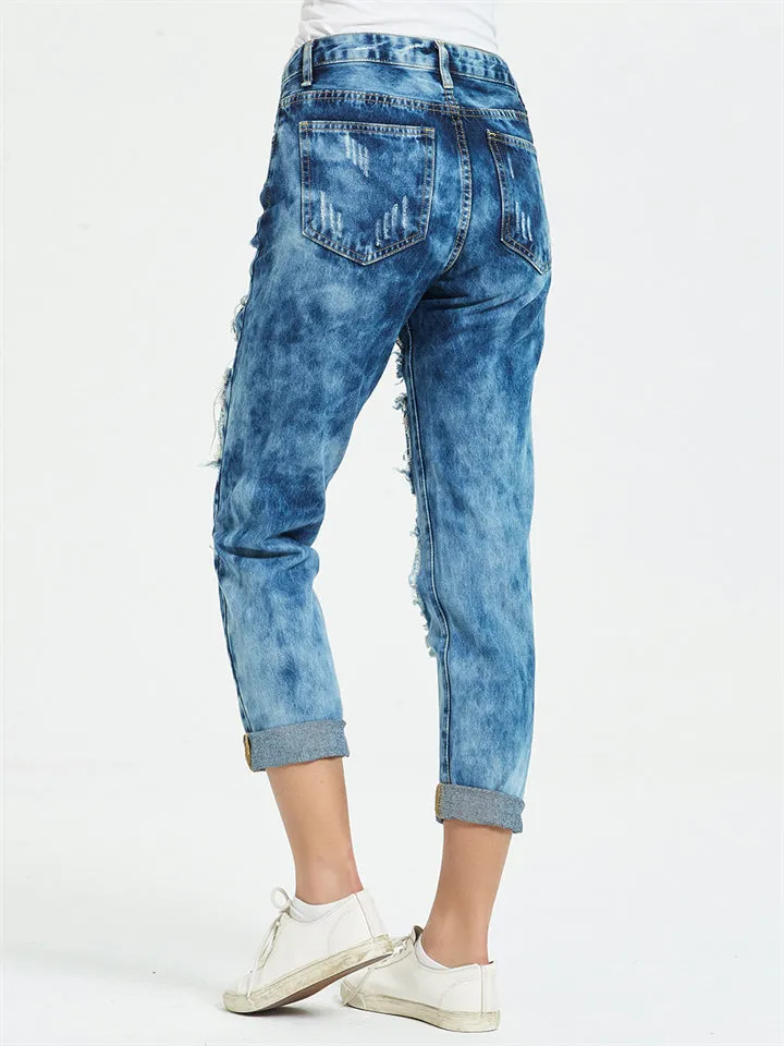 Street Style Fashion Loose Ripped Denim Jeans for Women