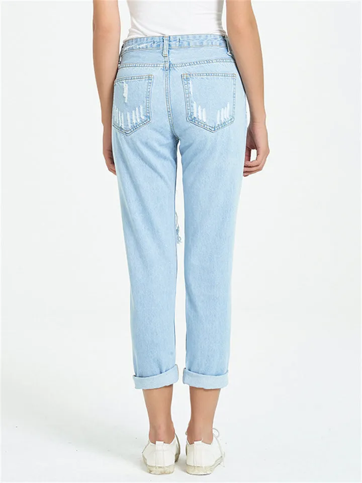 Street Style Fashion Loose Ripped Denim Jeans for Women