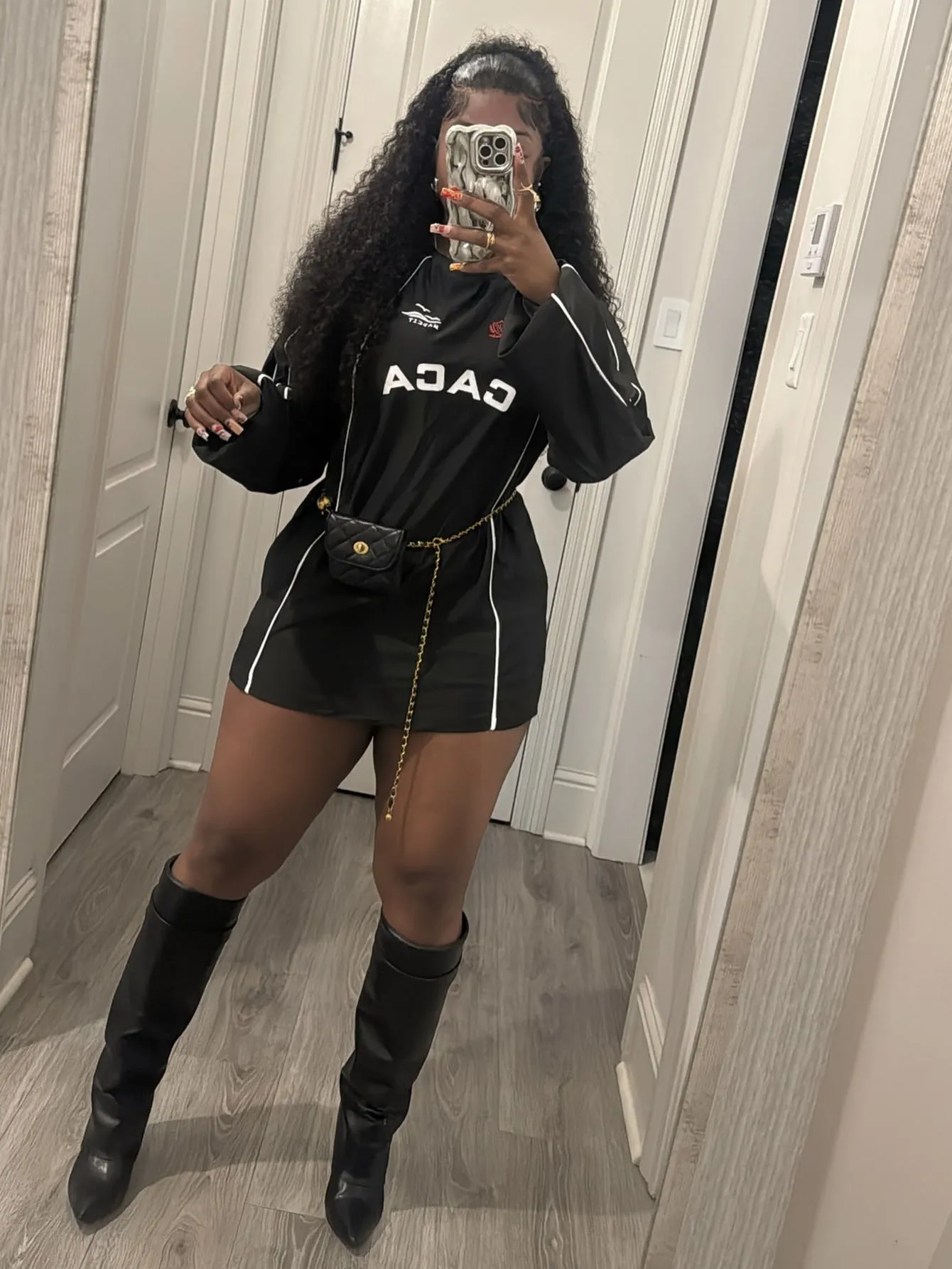 Street Style Oversized Long-Sleeve T-Shirt Dress with Graphic Print