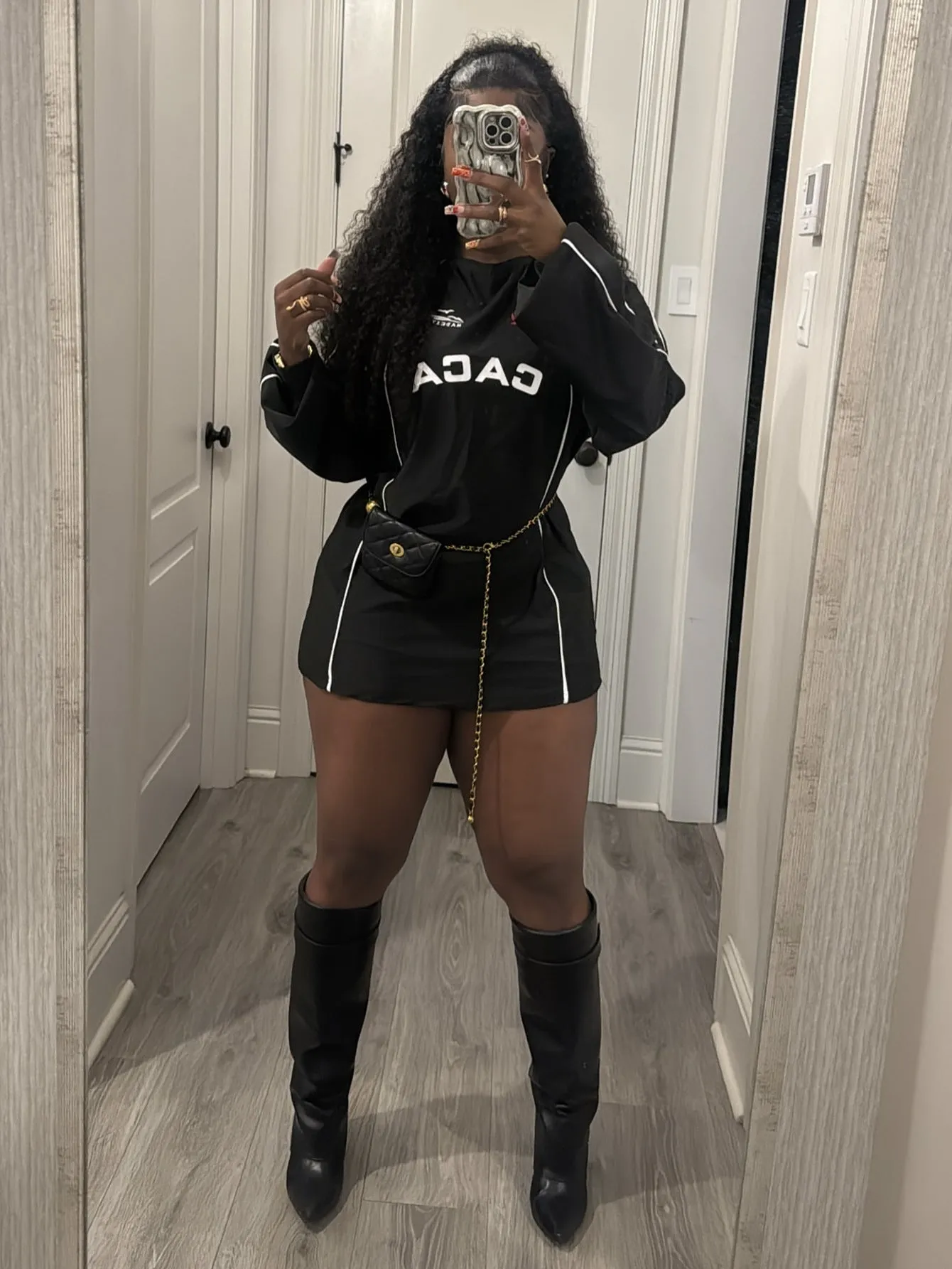 Street Style Oversized Long-Sleeve T-Shirt Dress with Graphic Print