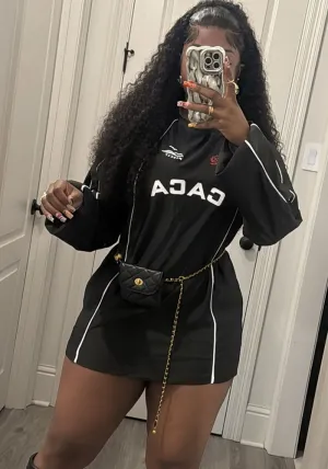 Street Style Oversized Long-Sleeve T-Shirt Dress with Graphic Print