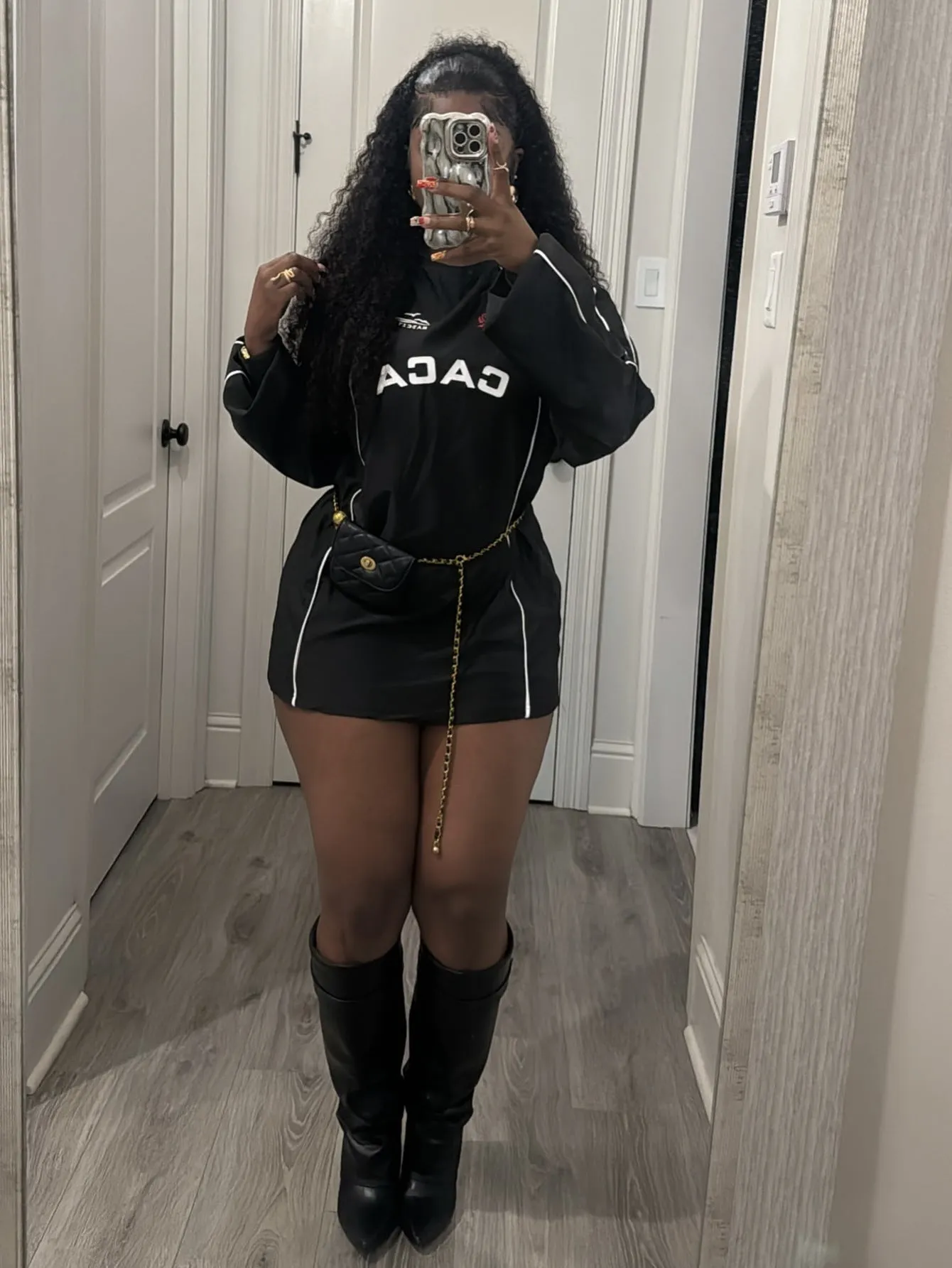 Street Style Oversized Long-Sleeve T-Shirt Dress with Graphic Print
