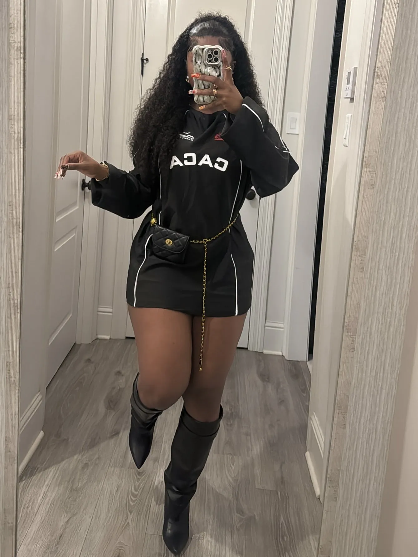 Street Style Oversized Long-Sleeve T-Shirt Dress with Graphic Print