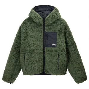 Stussy Reversible Sherpa Fleece/Nylon Zip Jacket Olive