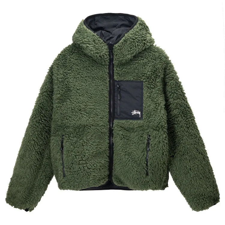Stussy Reversible Sherpa Fleece/Nylon Zip Jacket Olive