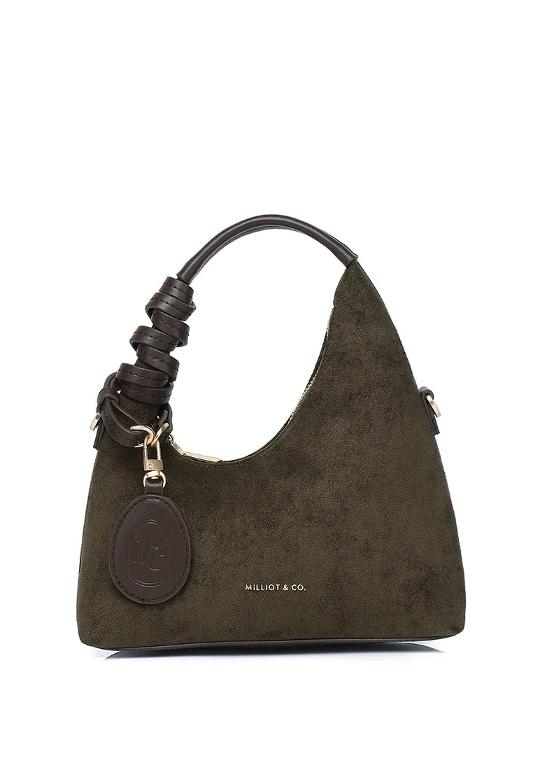 Sunova Faux Suede Mini Top Handle Bag (Dark Olive Green)