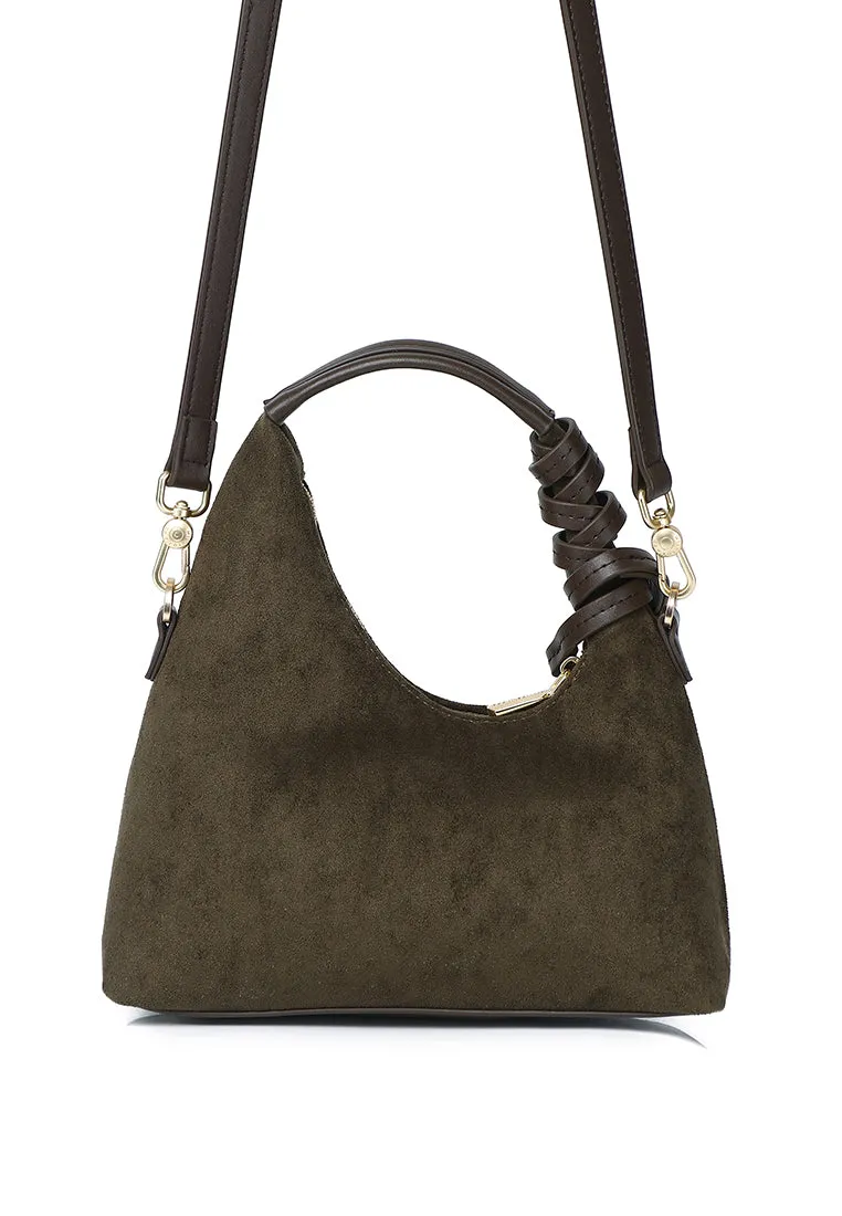 Sunova Faux Suede Mini Top Handle Bag (Dark Olive Green)
