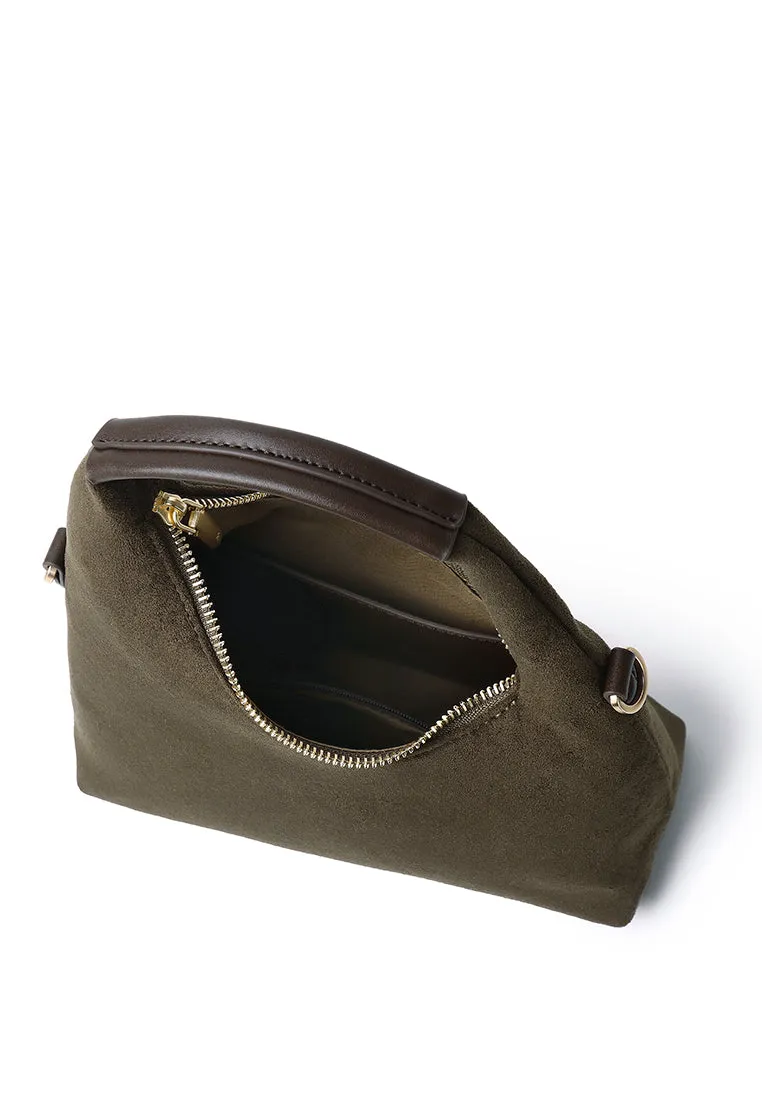 Sunova Faux Suede Mini Top Handle Bag (Dark Olive Green)