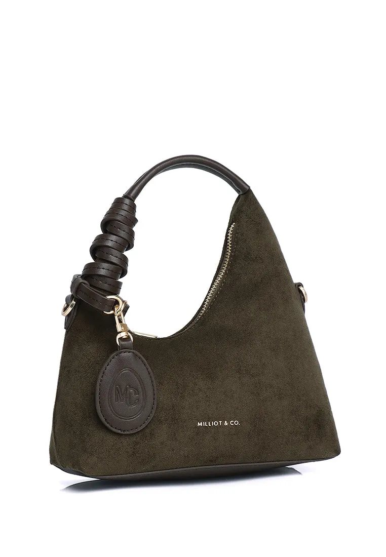 Sunova Faux Suede Mini Top Handle Bag (Dark Olive Green)