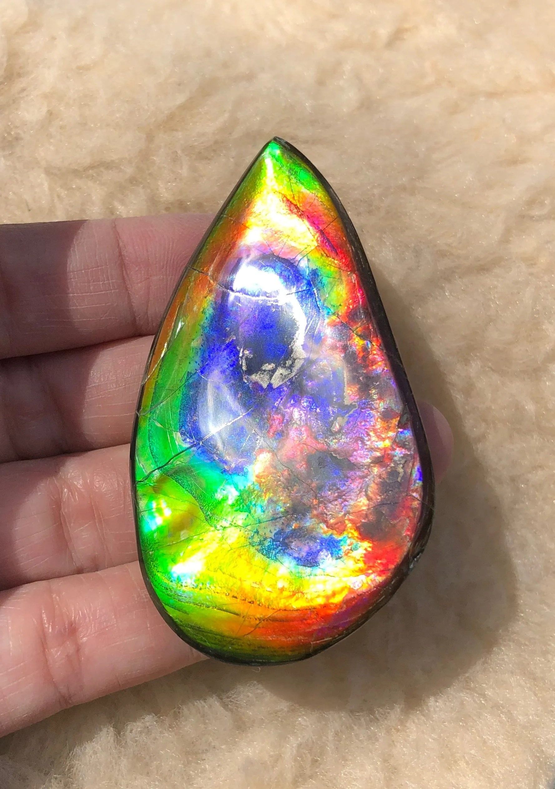 Super Rare Color!  XL! 62x34x7 mm  TOP Grade Natural  Free Form . FFNT 132 Ammolite  Free Shipping! ナチュラル　ルース　アンモライト 送料無料！