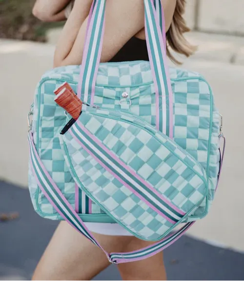 Teal Checkerprint Pickleball Bag