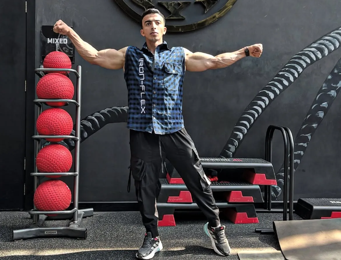 The cobalt blue sleeveless flannel