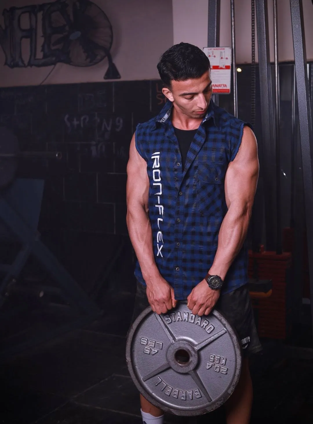 The cobalt blue sleeveless flannel