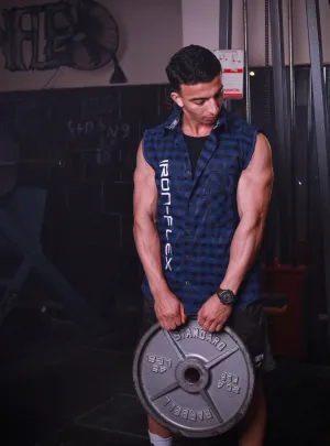 The cobalt blue sleeveless flannel