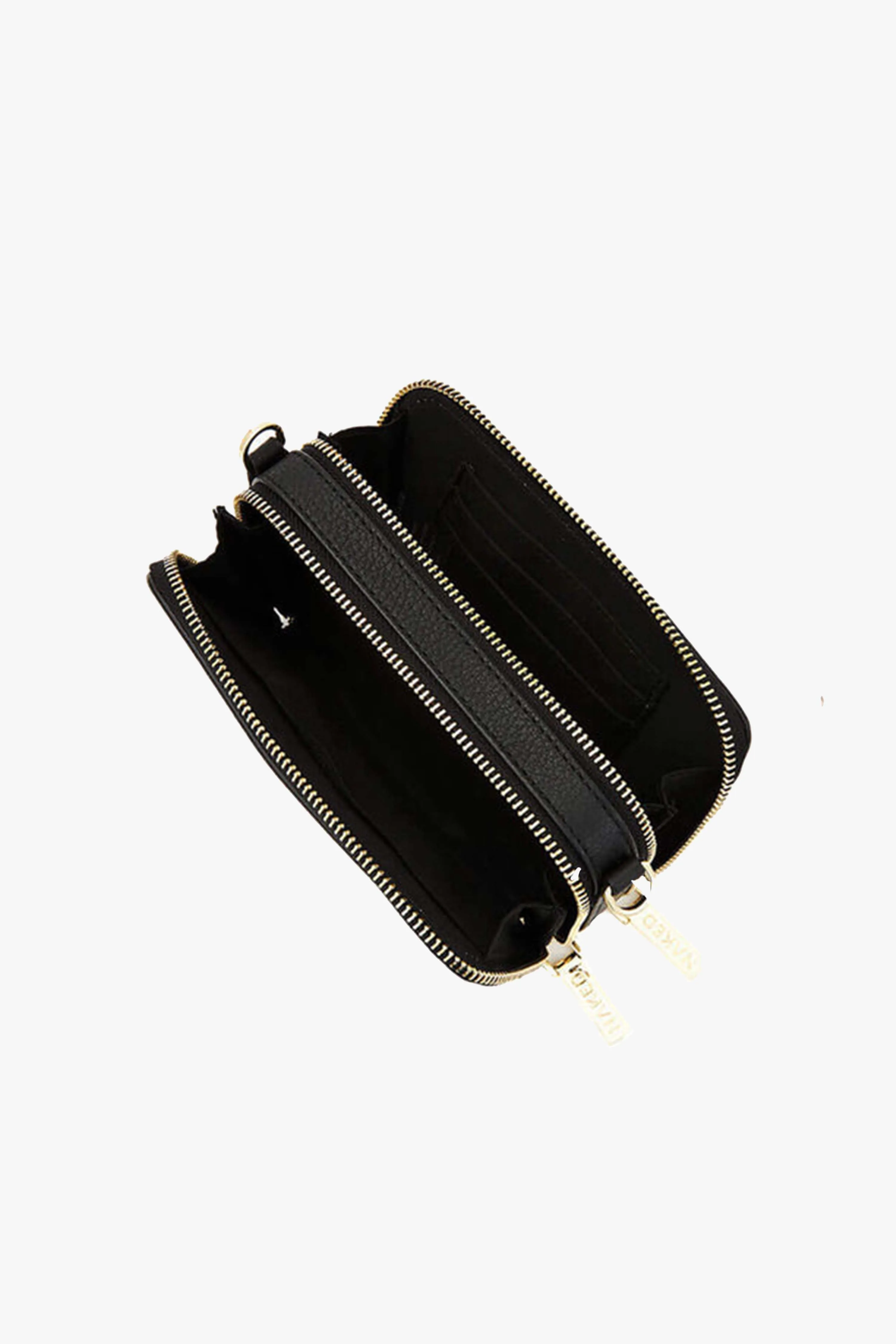 The Kiki Gold Double Zip Mini Crossbody Bag Black Leather