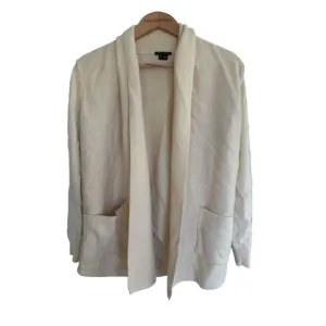Theory Women's Wool Cream Open Cardigan Pockets Medium Lagenlook Minimalist