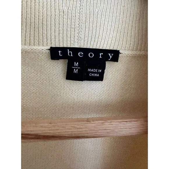 Theory Women's Wool Cream Open Cardigan Pockets Medium Lagenlook Minimalist