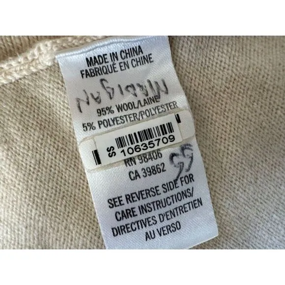 Theory Women's Wool Cream Open Cardigan Pockets Medium Lagenlook Minimalist