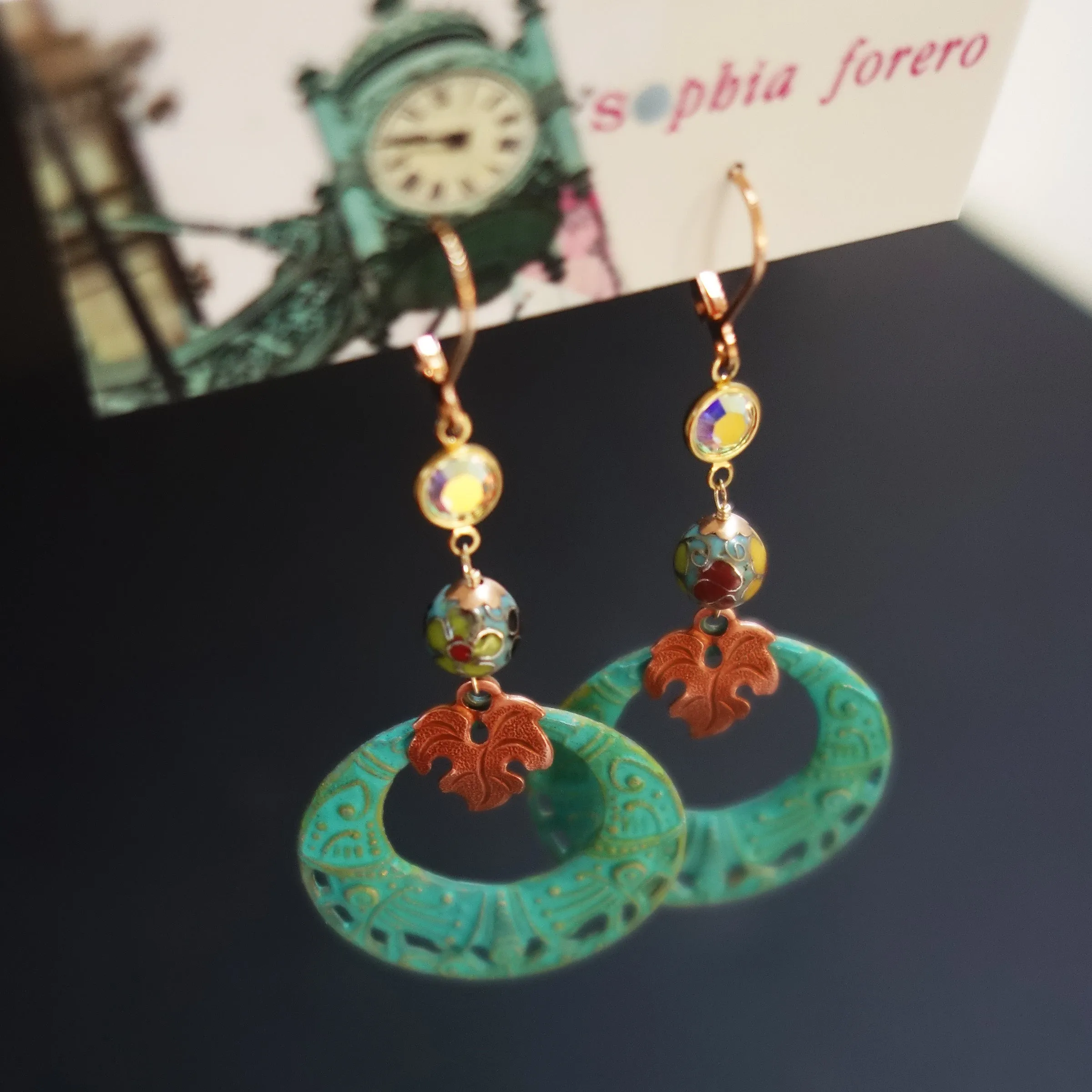 Time is On My Side: patina   cloisonée earring