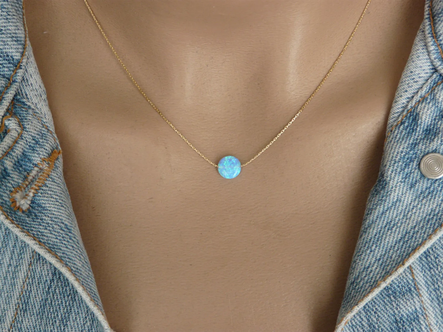 Tiny Opal Coin Necklace – Minimalist Elegance