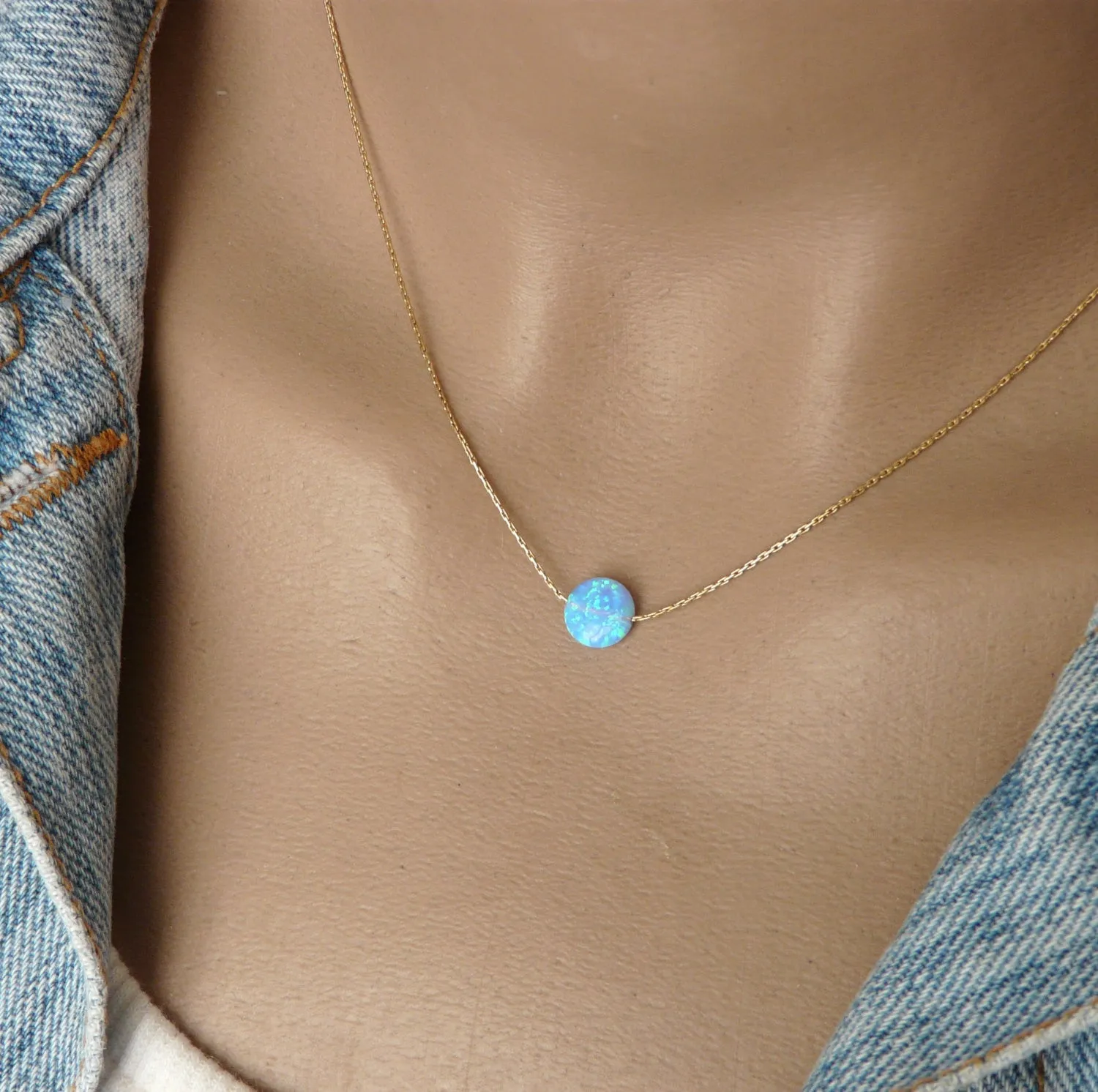 Tiny Opal Coin Necklace – Minimalist Elegance