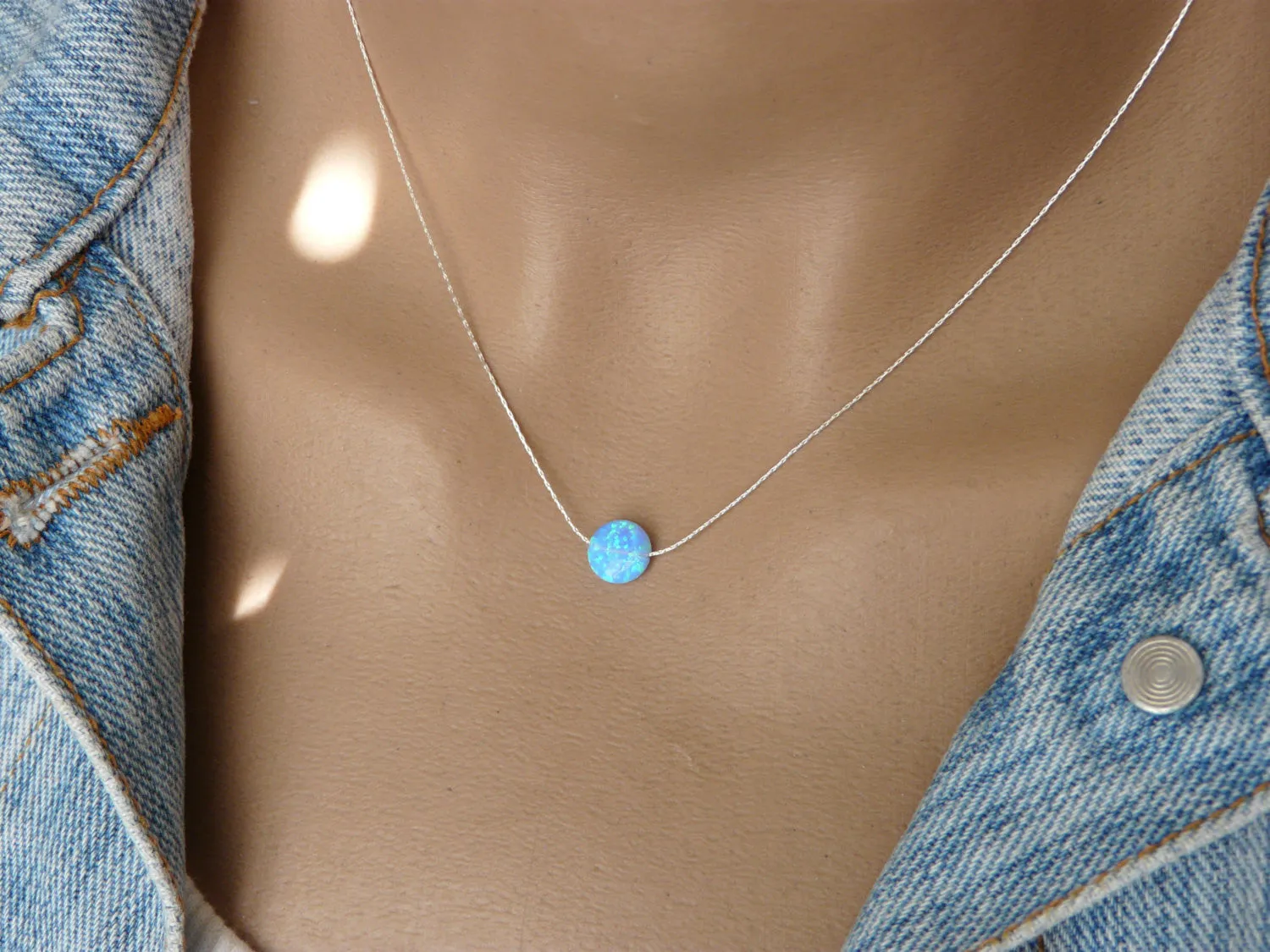Tiny Opal Coin Necklace – Minimalist Elegance