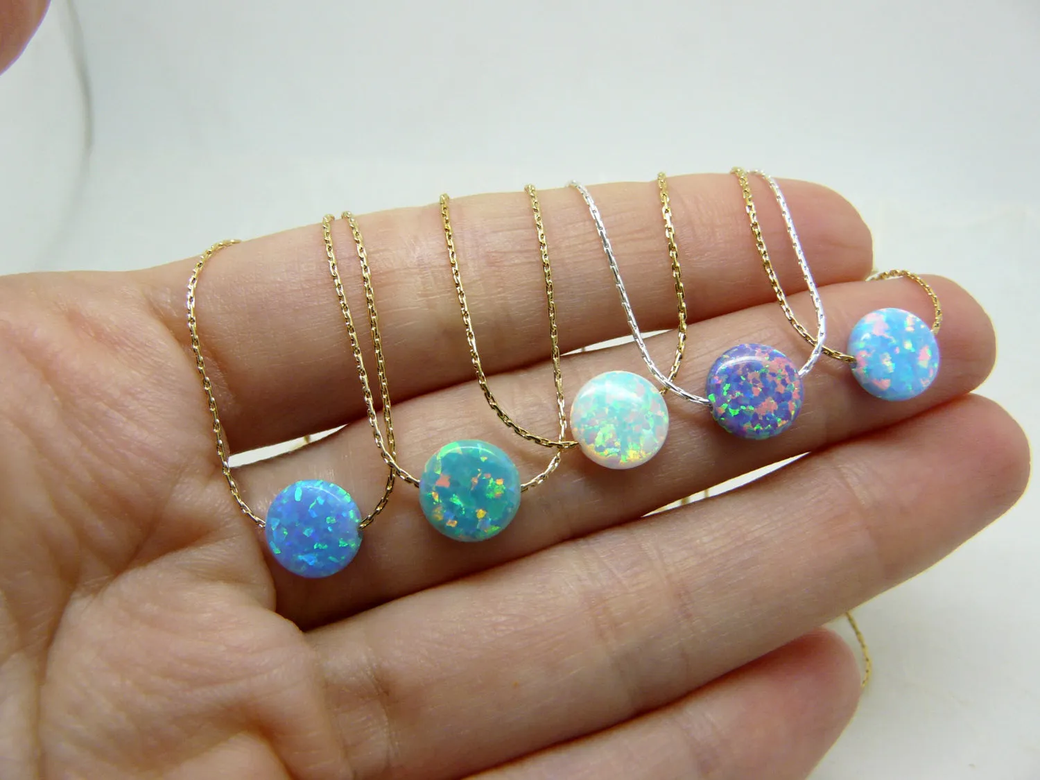 Tiny Opal Coin Necklace – Minimalist Elegance