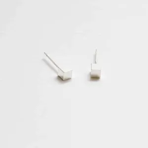 Tiny Silver Cube Square Earrings - Imperfect