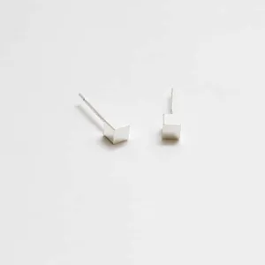 Tiny Silver Cube Square Earrings