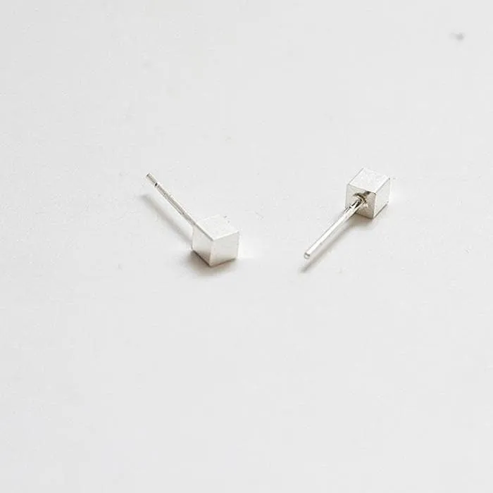 Tiny Silver Cube Square Earrings