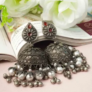 Traditional Red crystal Jhumkas