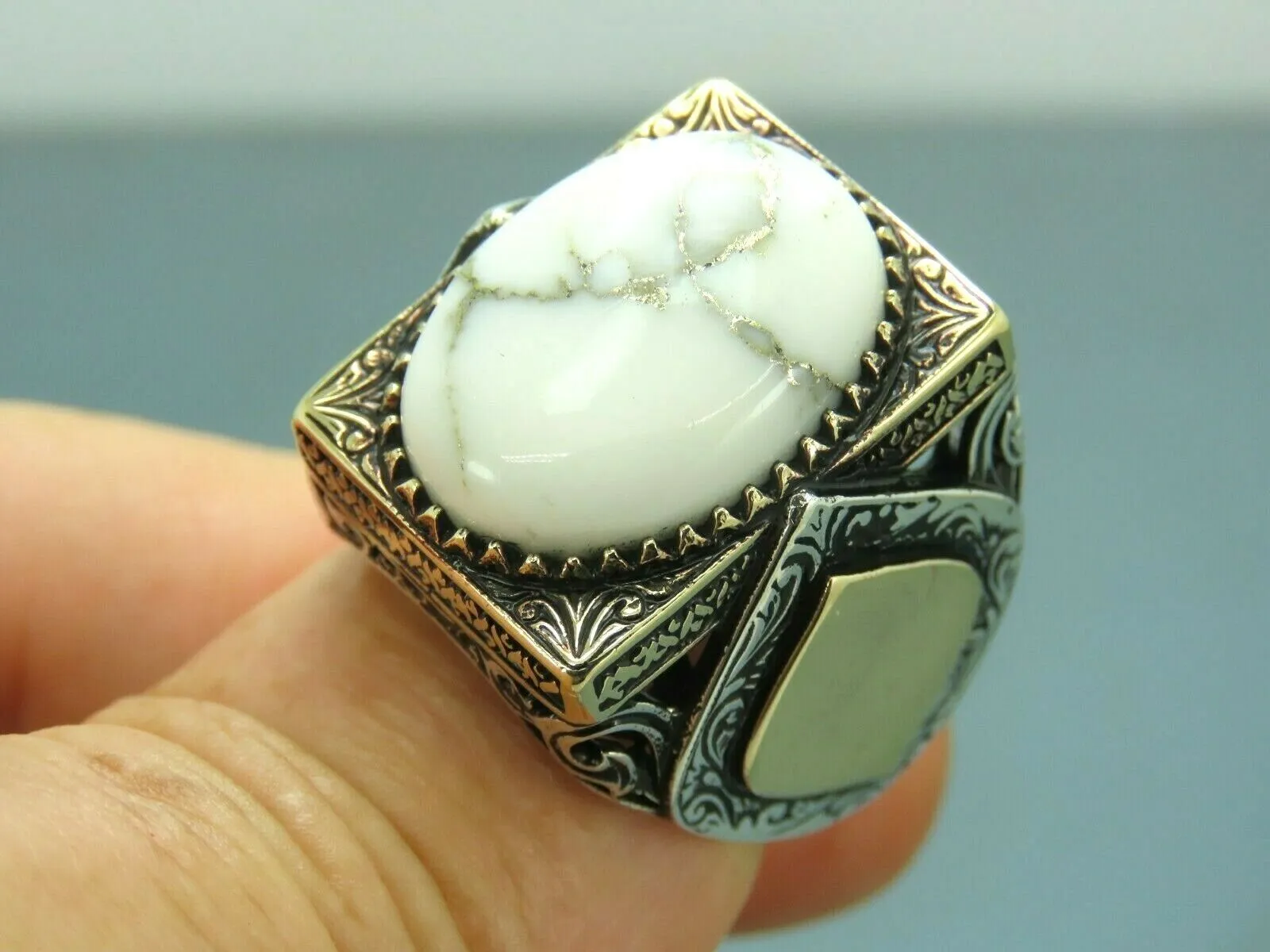 Turkish Handmade Jewelry 925 Sterling Silver Agate Stone Mens Rings