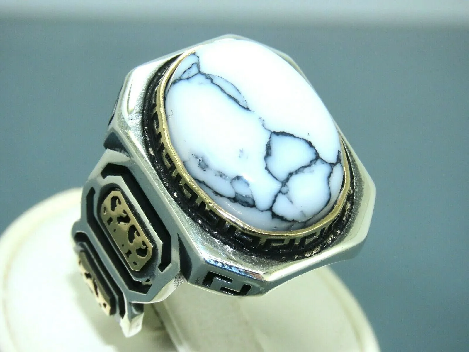 Turkish Handmade Jewelry 925 Sterling Silver Agate Stone Mens Rings