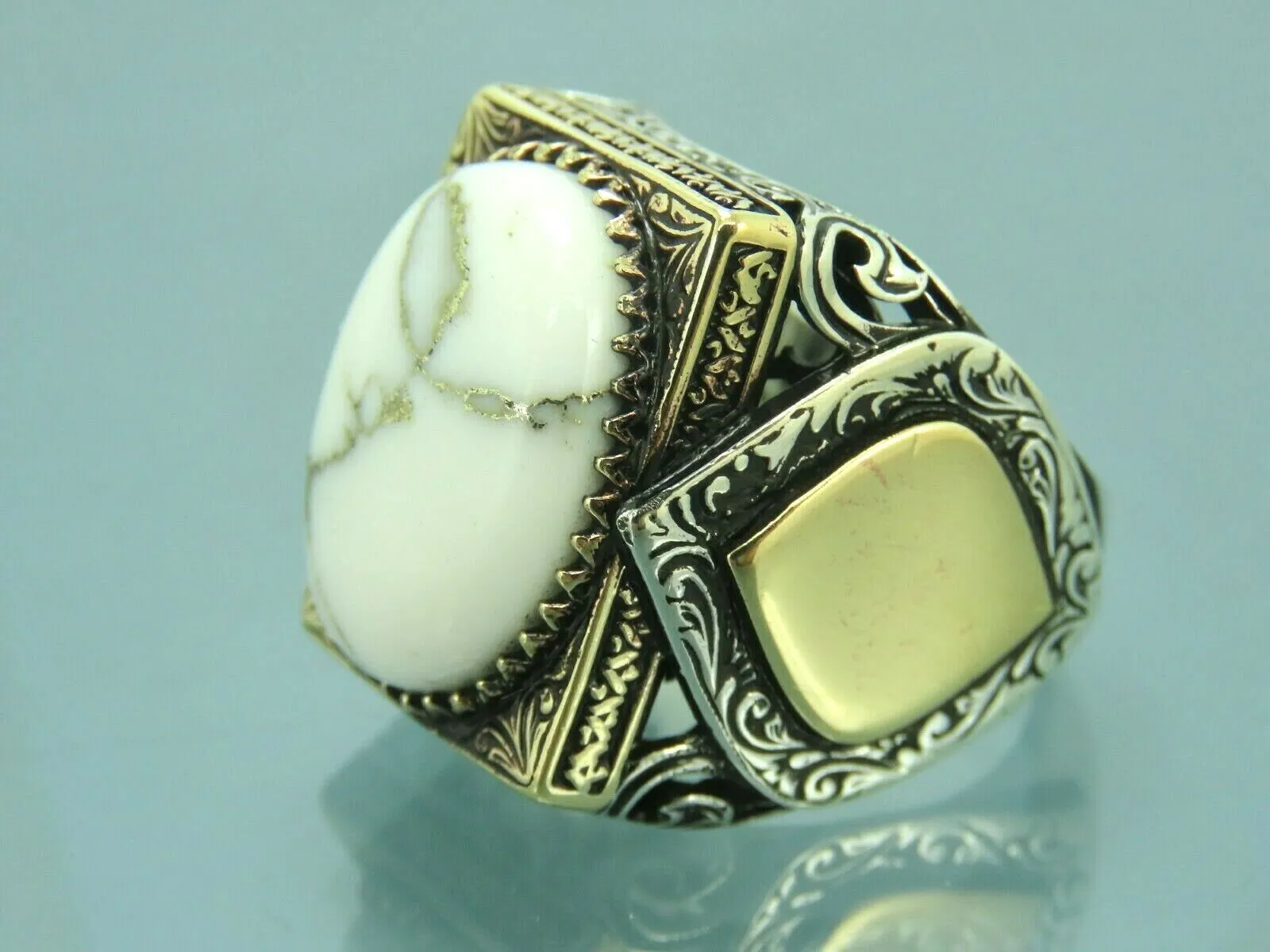 Turkish Handmade Jewelry 925 Sterling Silver Agate Stone Mens Rings