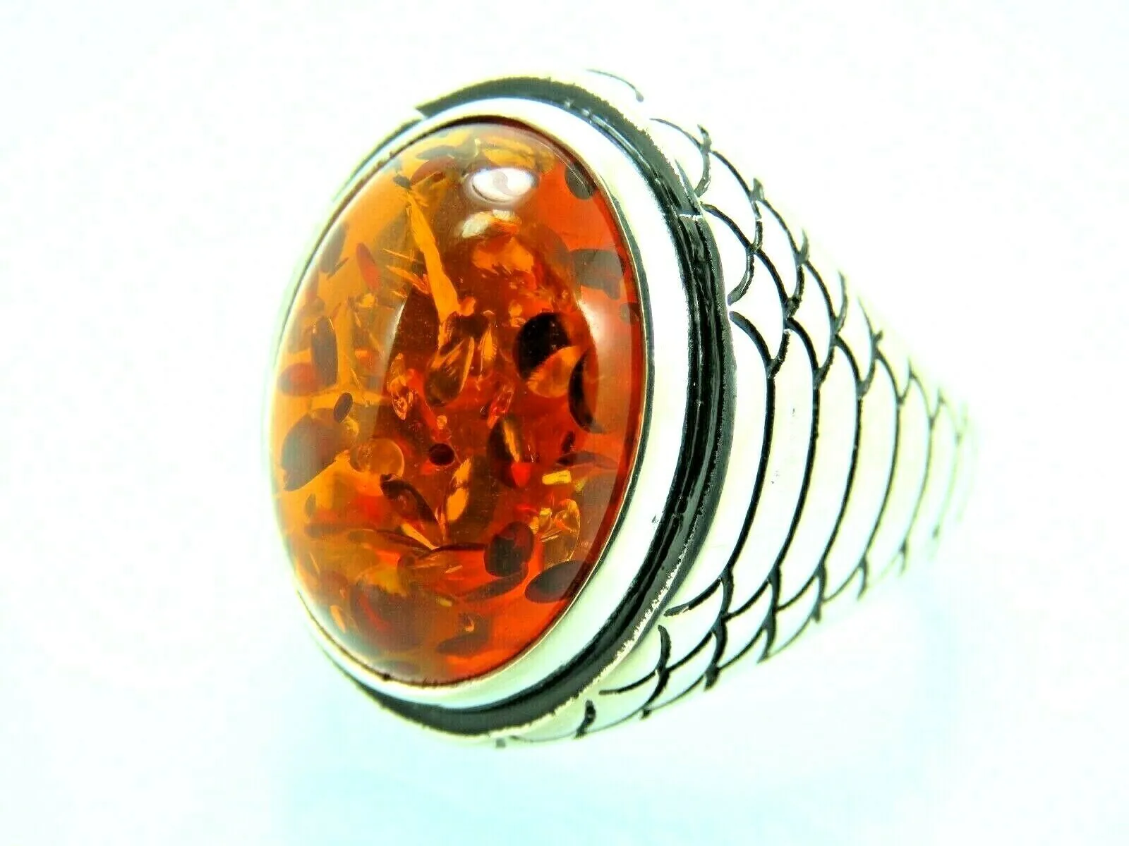 Turkish Handmade Jewelry 925 Sterling Silver Amber Stone Mens Rings
