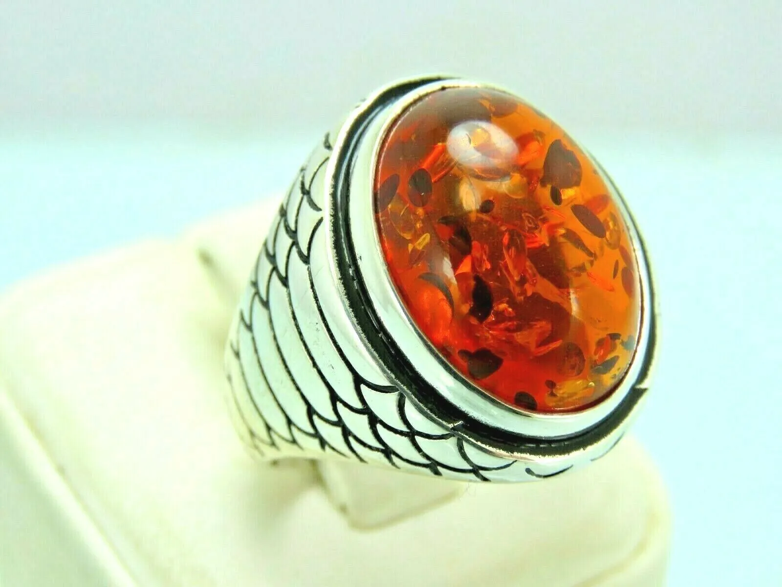 Turkish Handmade Jewelry 925 Sterling Silver Amber Stone Mens Rings
