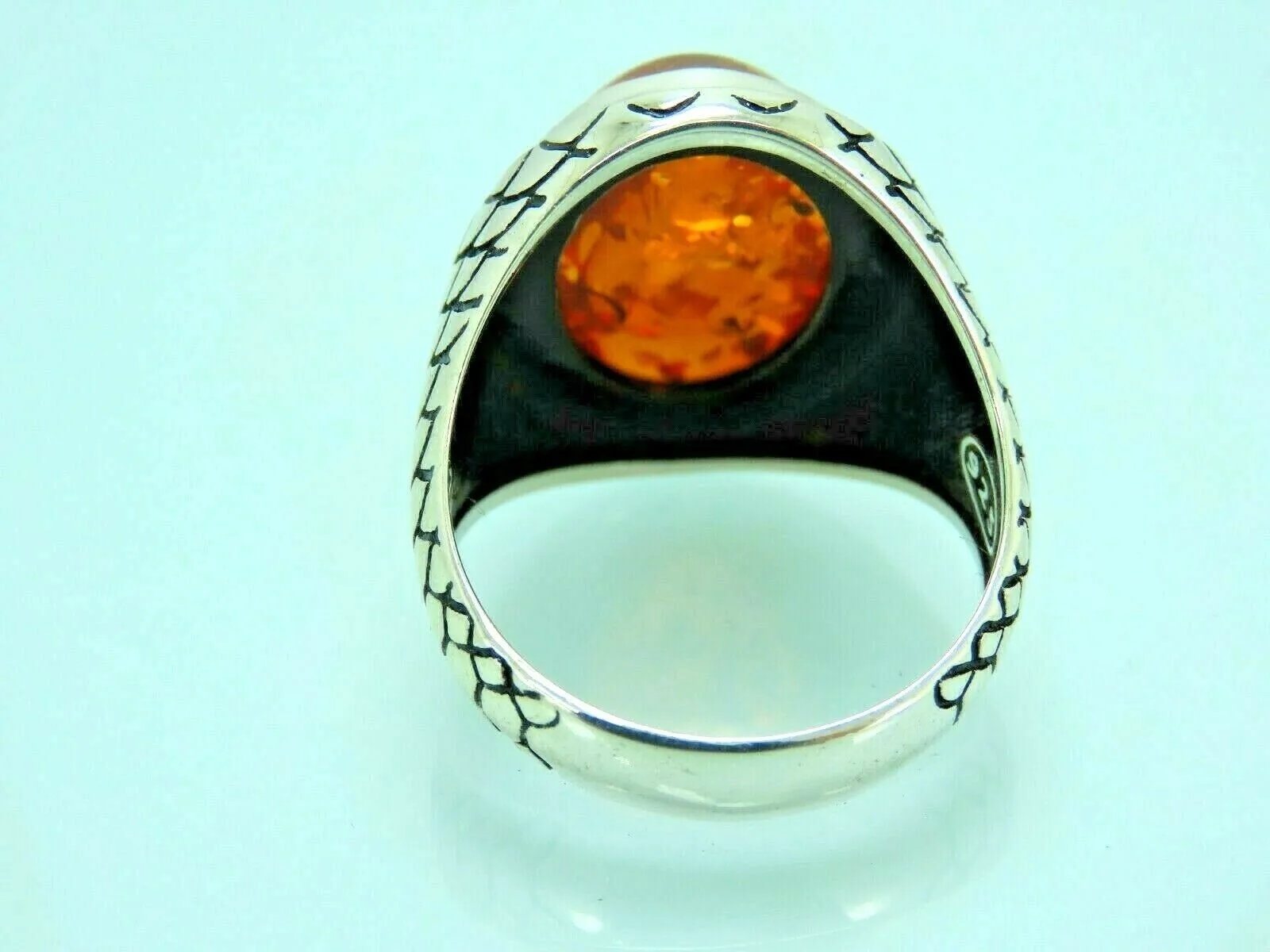 Turkish Handmade Jewelry 925 Sterling Silver Amber Stone Mens Rings