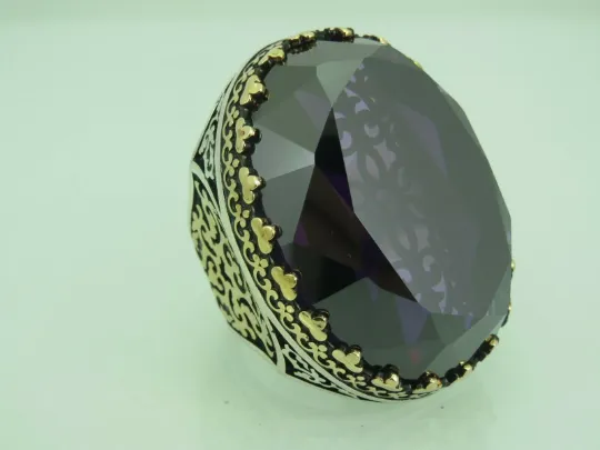 Turkish Handmade Jewelry 925 Sterling Silver Amethyst Stone Antique Mens Rings