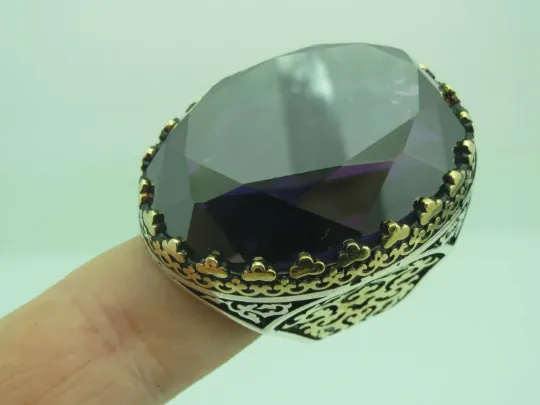 Turkish Handmade Jewelry 925 Sterling Silver Amethyst Stone Antique Mens Rings