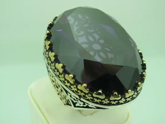 Turkish Handmade Jewelry 925 Sterling Silver Amethyst Stone Antique Mens Rings