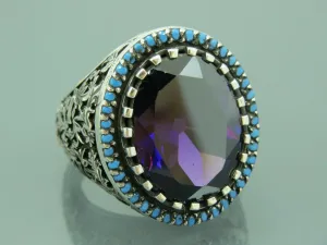 Turkish Handmade Jewelry 925 Sterling Silver Amethyst Stone Men's Rings