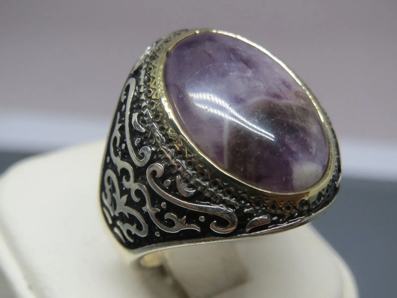 Turkish Handmade Jewelry 925 Sterling Silver Amethyst Stone Mens Rings