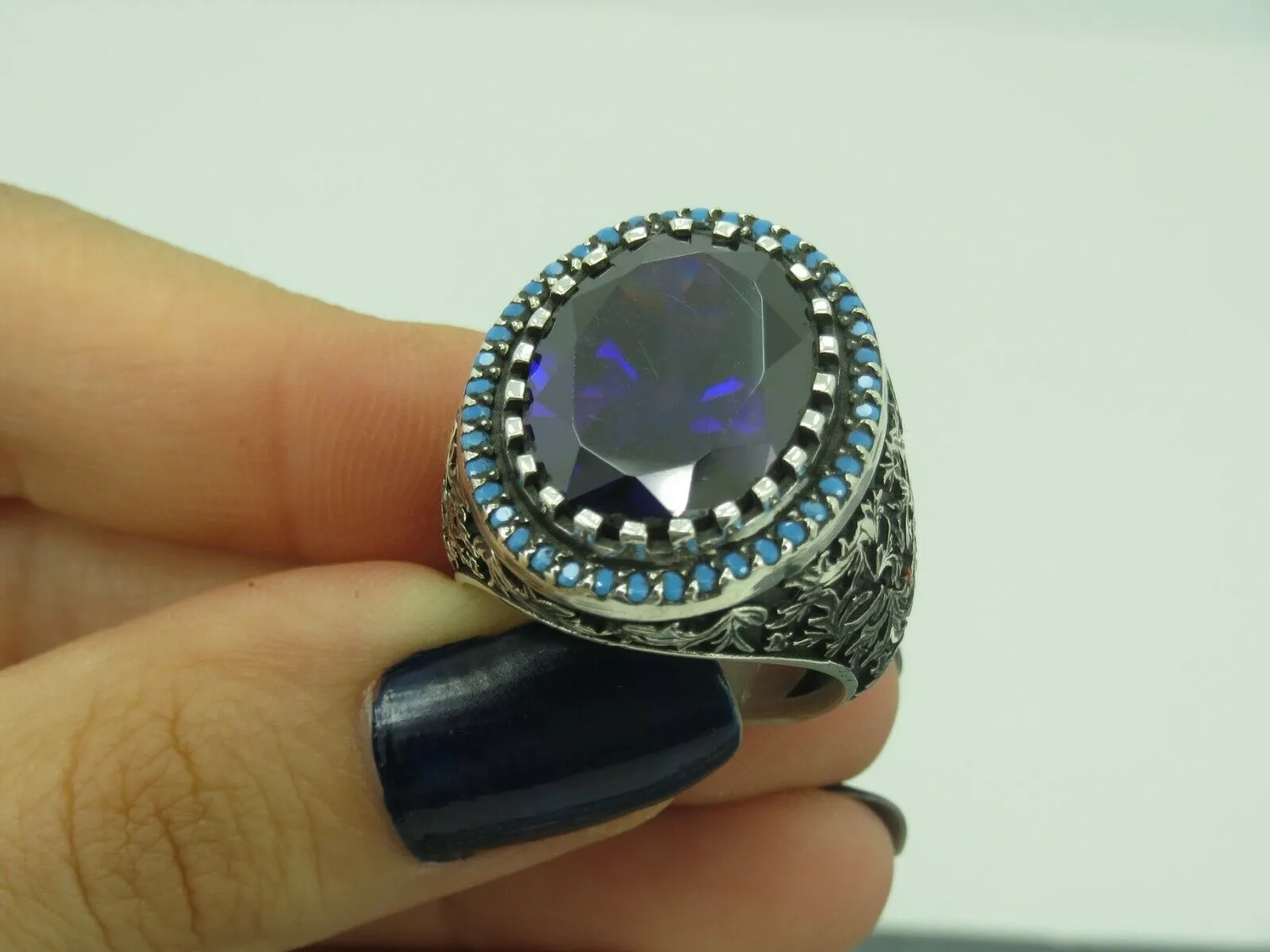 Turkish Handmade Jewelry 925 Sterling Silver Amethyst Stone Men's Rings