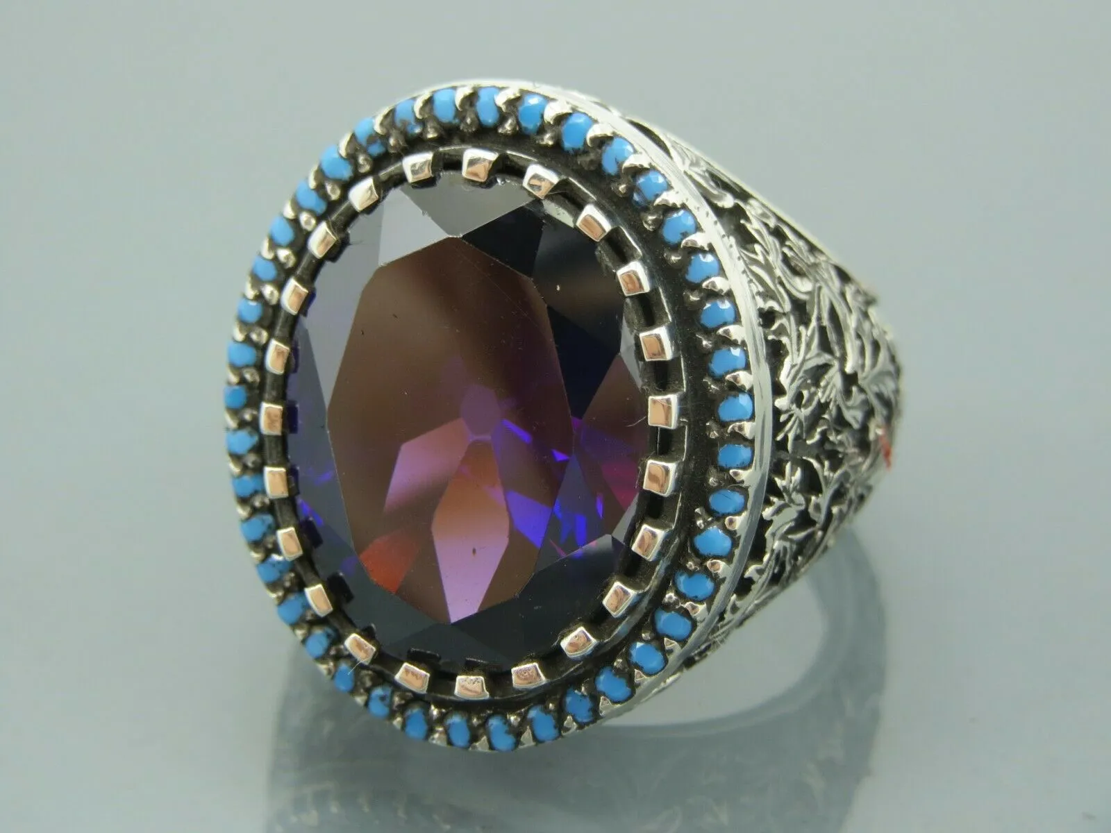 Turkish Handmade Jewelry 925 Sterling Silver Amethyst Stone Men's Rings