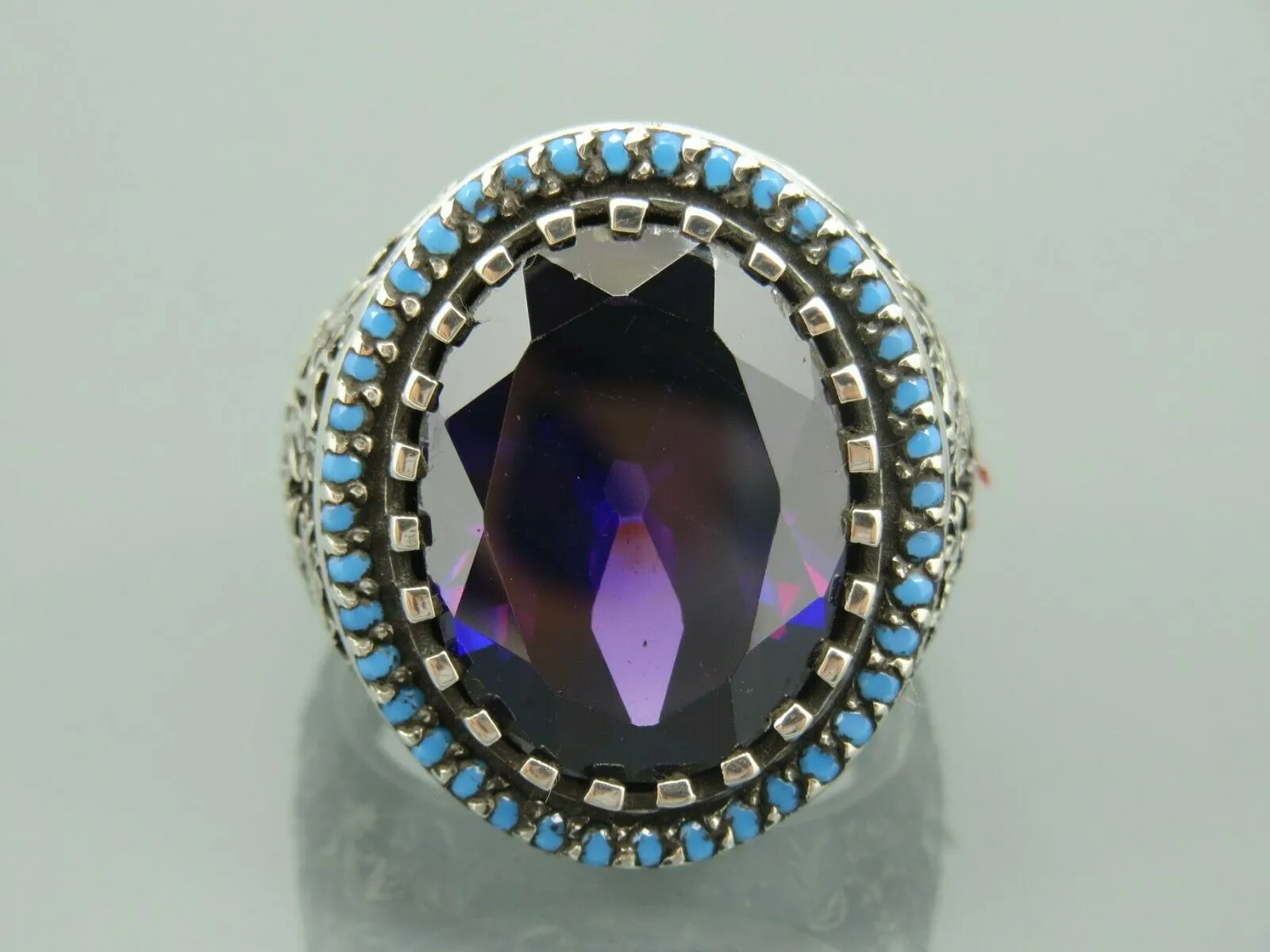 Turkish Handmade Jewelry 925 Sterling Silver Amethyst Stone Men's Rings