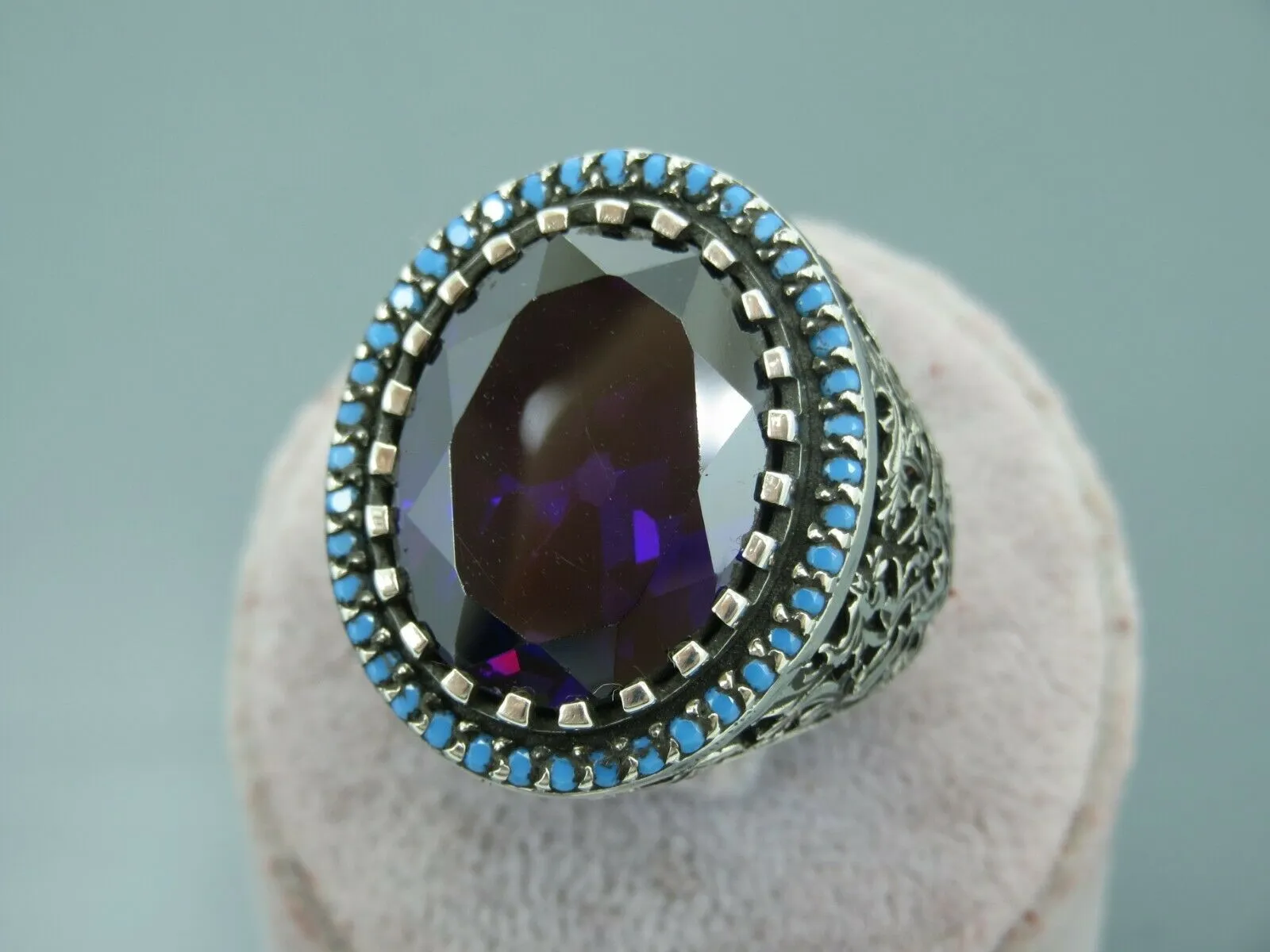 Turkish Handmade Jewelry 925 Sterling Silver Amethyst Stone Men's Rings