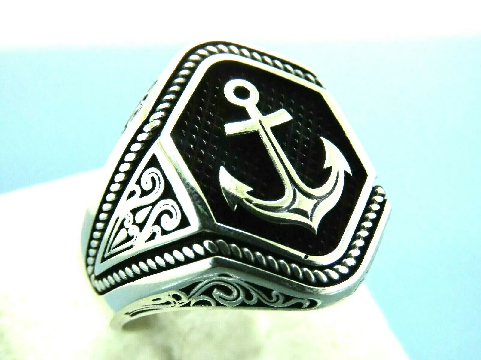 Turkish Handmade Jewelry 925 Sterling Silver Anchor Design Mens Rings