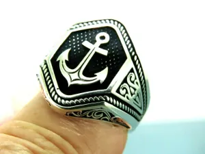 Turkish Handmade Jewelry 925 Sterling Silver Anchor Design Mens Rings