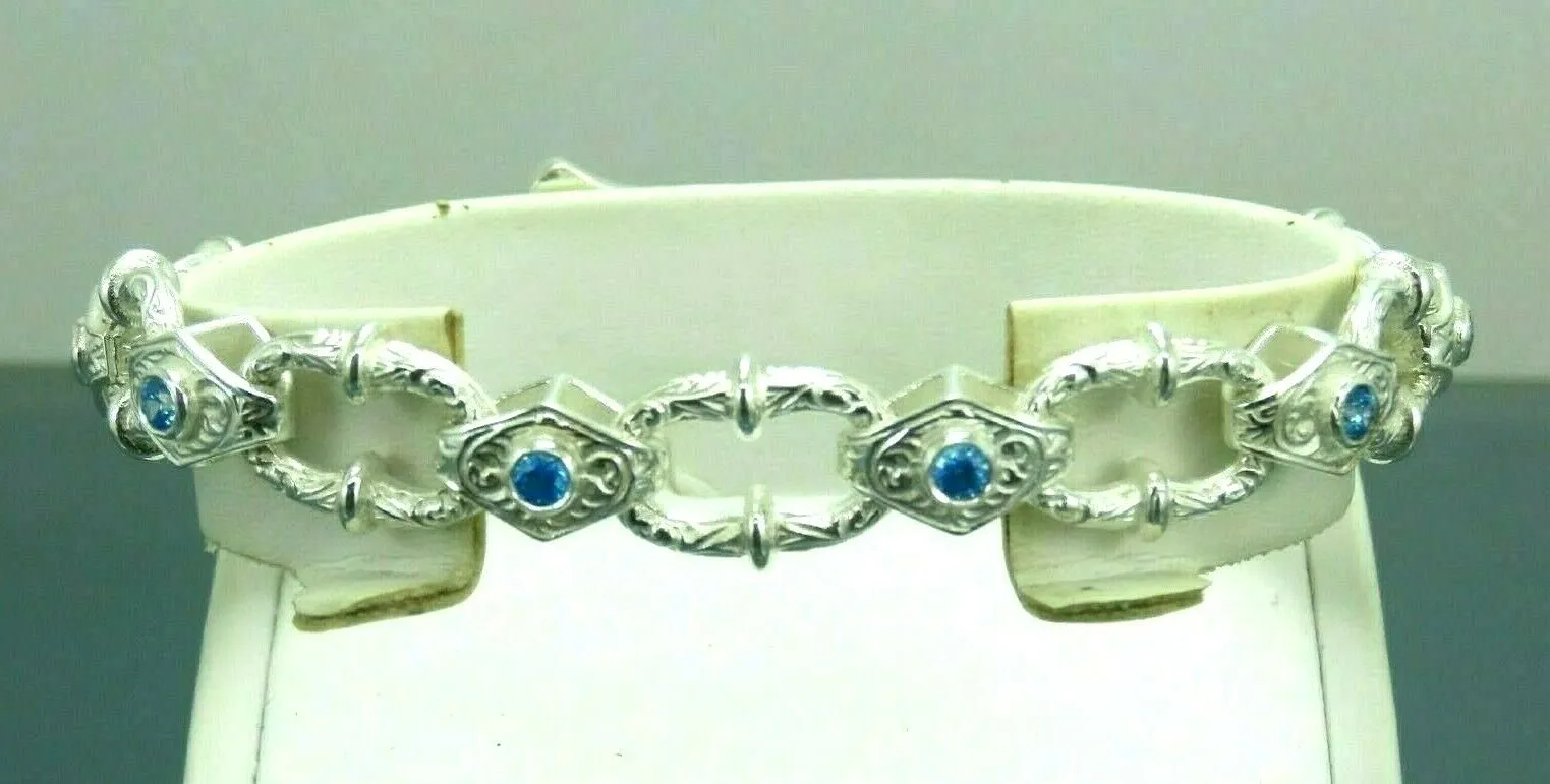 Turkish Handmade Jewelry 925 Sterling Silver Aquamarine Stone Mens Bracelets