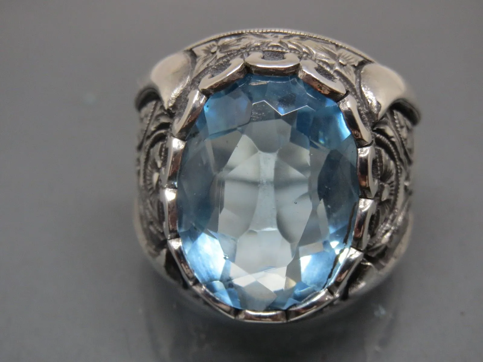 Turkish Handmade Jewelry 925 Sterling Silver Aquamarine Stone Mens Rings